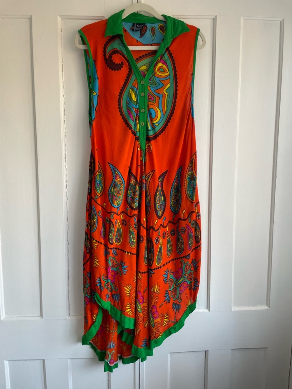 Vintage Dress Quarter Button Paisley Sleeveless Breezy Swimsuit Cover Up OS